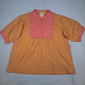 Sister Mary Cotton Embroidered Striped Puff Sleeve Light Flowy Boho XL